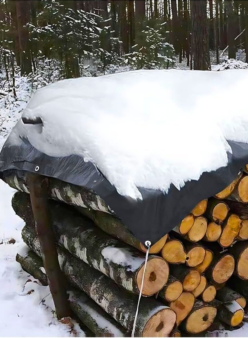 غطاء قماش مشمع شديد التحمل، سمك 220 جم/م²، مقاوم للماء، 3 × 4 م، سماكة 12 مل، مقاوم للتمزق والأشعة فوق البنفسجية، مزود بحلقات وحواف معززة، مناسب للحدائق الخارجية والسيارات والباحات والتخييم وحمامات السباحة (أسود). - Image 4