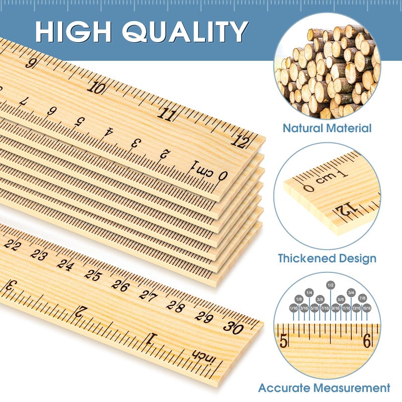 Uranus&No.1 24 Pack Wooden Ruler 12 Inch, Rulers Bulk for Classroom, Wood Ruler with Centimeters and Inches, 2 Scale Measuring Rulers for Kids Students Teacher, Ideal Back to School Office Home Supplies - Image 3