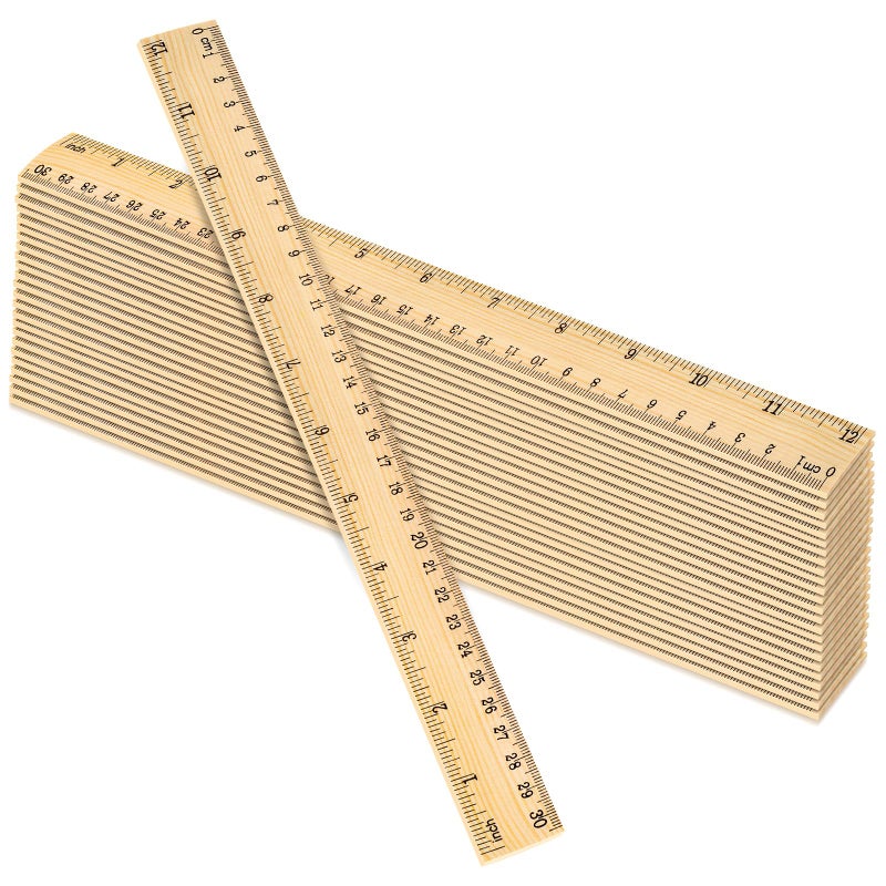 Uranus&No.1 24 Pack Wooden Ruler 12 Inch, Rulers Bulk for Classroom, Wood Ruler with Centimeters and Inches, 2 Scale Measuring Rulers for Kids Students Teacher, Ideal Back to School Office Home Supplies - Image 1