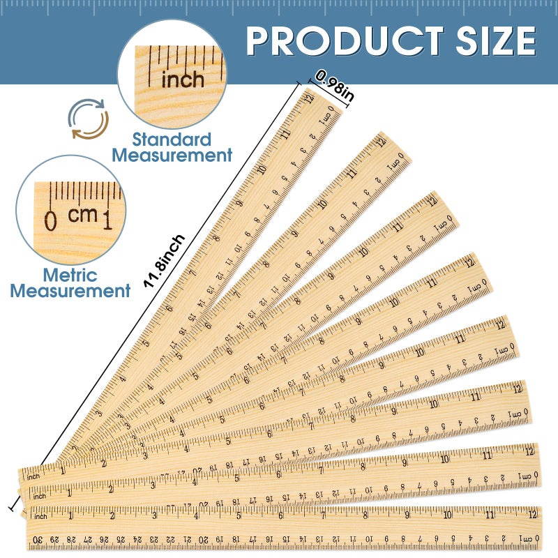 Uranus&No.1 24 Pack Wooden Ruler 12 Inch, Rulers Bulk for Classroom, Wood Ruler with Centimeters and Inches, 2 Scale Measuring Rulers for Kids Students Teacher, Ideal Back to School Office Home Supplies - Image 2