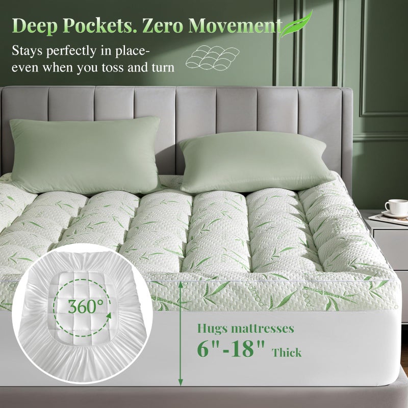 LIANLAM Mattress Topper Viscose Made from Bamboo Pillow Top Mattress Topper,1200 GSM Cooling Mattress Pad,2In Extra Thick Pillow Top for Back Pain with 6"-18" Deep Pocket(Queen,60"x80") - Image 5