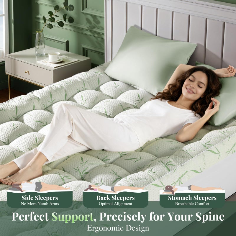 LIANLAM Mattress Topper Viscose Made from Bamboo Pillow Top Mattress Topper,1200 GSM Cooling Mattress Pad,2In Extra Thick Pillow Top for Back Pain with 6"-18" Deep Pocket(Queen,60"x80") - Image 4