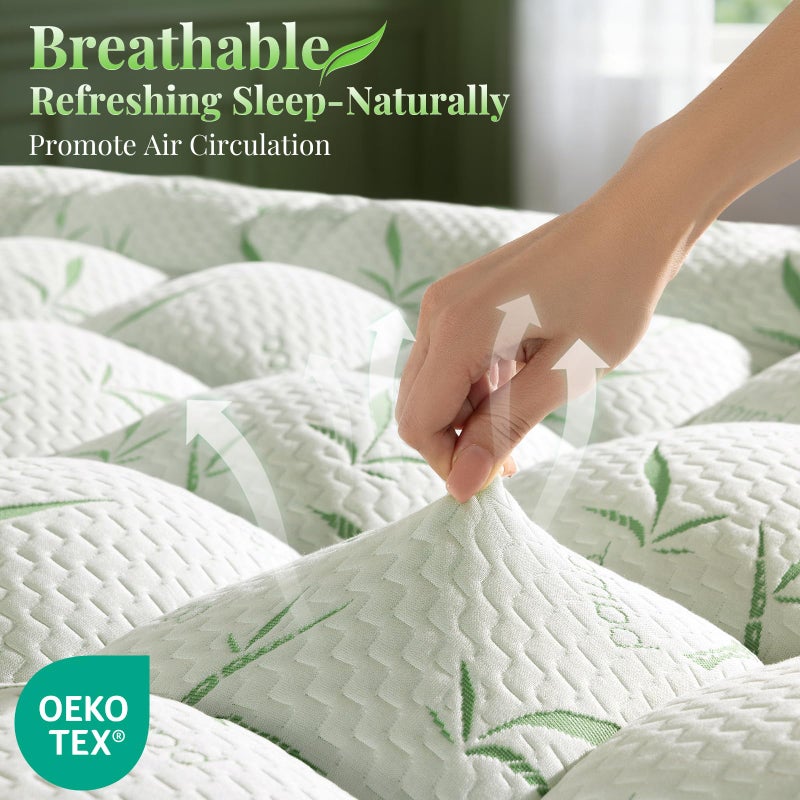 LIANLAM Mattress Topper Viscose Made from Bamboo Pillow Top Mattress Topper,1200 GSM Cooling Mattress Pad,2In Extra Thick Pillow Top for Back Pain with 6"-18" Deep Pocket(Queen,60"x80") - Image 2