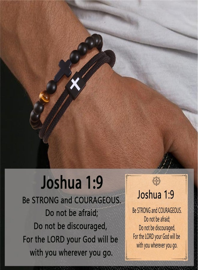 FIRAZIO 2PCS Christian Easter Gifts for Men, Easter Basket Stuffers Cross Bracelet for Men Birthday Confirmation Christian Gifts,Inspirational Faith Based Jesus Bracelets - Image 2