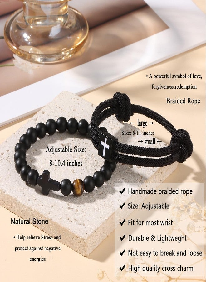 FIRAZIO 2PCS Christian Easter Gifts for Men, Easter Basket Stuffers Cross Bracelet for Men Birthday Confirmation Christian Gifts,Inspirational Faith Based Jesus Bracelets - Image 5