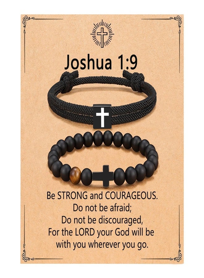 FIRAZIO 2PCS Christian Easter Gifts for Men, Easter Basket Stuffers Cross Bracelet for Men Birthday Confirmation Christian Gifts,Inspirational Faith Based Jesus Bracelets - Image 1