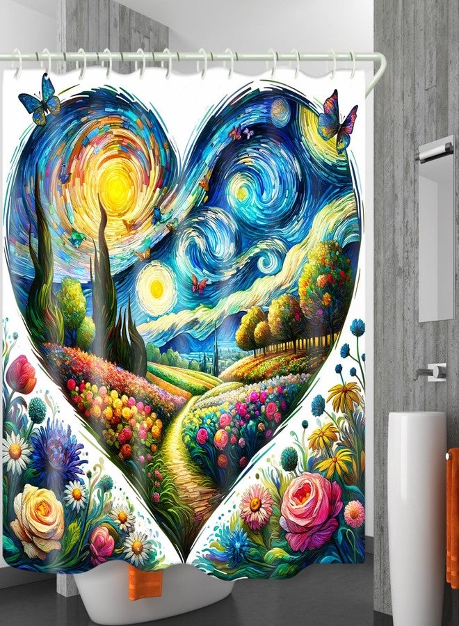 LYFANS Heart-Shaped Artistic Floral Shower Curtain, Designed with Waterproof Fabric Shower Curtain, Bathroom Shower Curtains Set with Plant Shower Curtains 72 "Wx72 L Inches, with Hooks. - Image 2