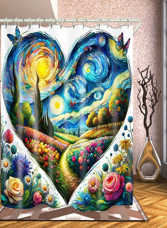 LYFANS Heart-Shaped Artistic Floral Shower Curtain, Designed with Waterproof Fabric Shower Curtain, Bathroom Shower Curtains Set with Plant Shower Curtains 72 "Wx72 L Inches, with Hooks. - Image 5