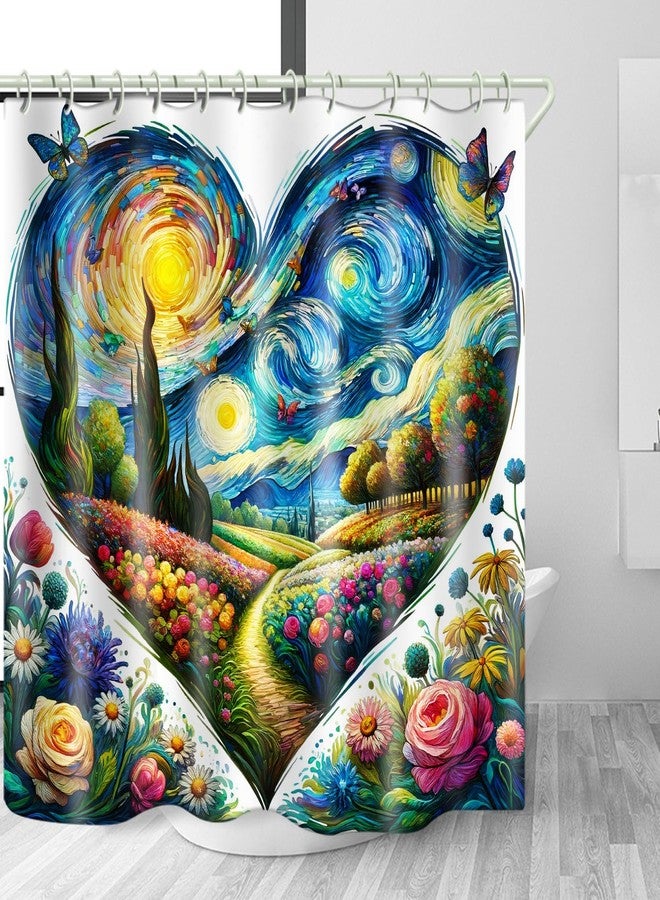 LYFANS Heart-Shaped Artistic Floral Shower Curtain, Designed with Waterproof Fabric Shower Curtain, Bathroom Shower Curtains Set with Plant Shower Curtains 72 "Wx72 L Inches, with Hooks. - Image 1