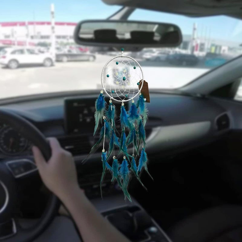Awlee Blue Dream Catchers, Handmade Feather Native American Circular Net for Kids Bedroom, Dreamcatcher Wall Hanging Decoration Art Craft - Image 2