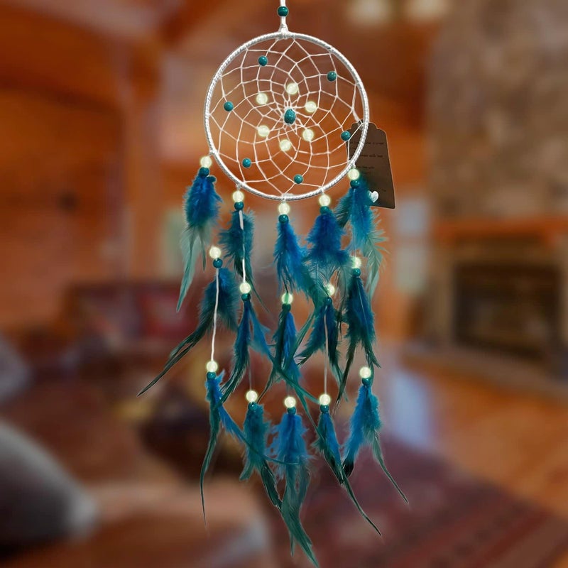 Awlee Blue Dream Catchers, Handmade Feather Native American Circular Net for Kids Bedroom, Dreamcatcher Wall Hanging Decoration Art Craft - Image 1