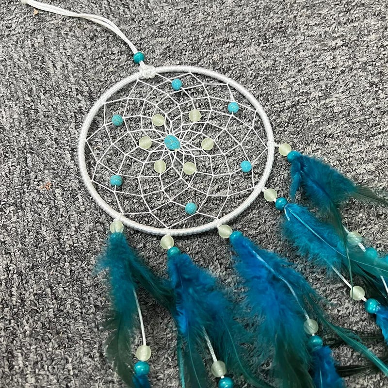 Awlee Blue Dream Catchers, Handmade Feather Native American Circular Net for Kids Bedroom, Dreamcatcher Wall Hanging Decoration Art Craft - Image 3