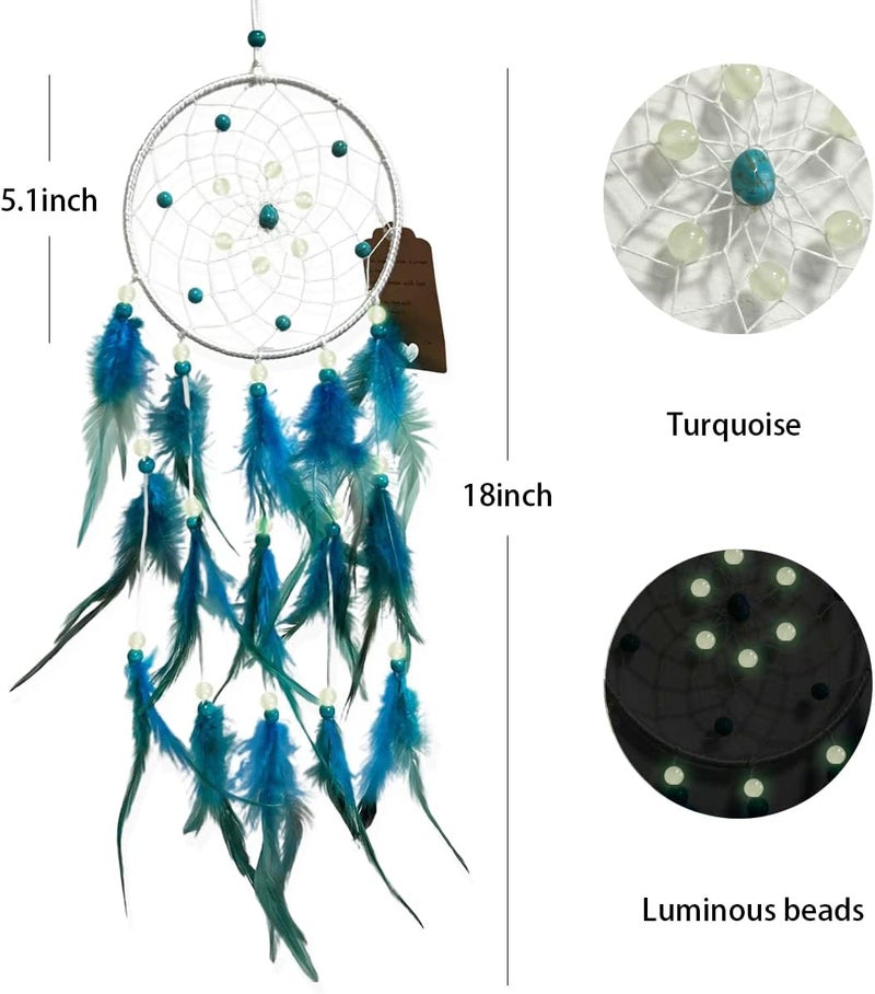 Awlee Blue Dream Catchers, Handmade Feather Native American Circular Net for Kids Bedroom, Dreamcatcher Wall Hanging Decoration Art Craft - Image 4