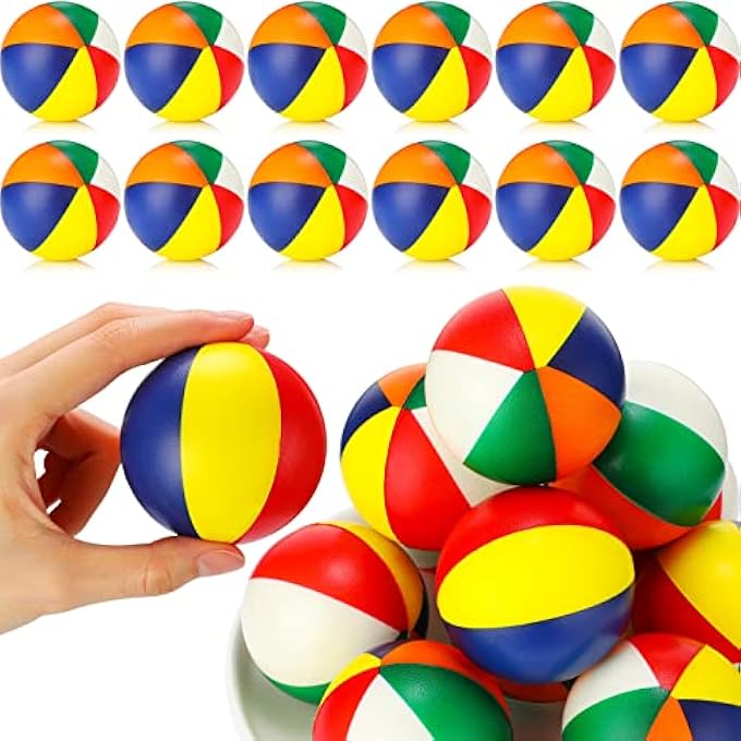 Jerify 24 Pcs Mini Beach Stress Balls 2.5 Inch Foam PU Relief Stress Ball Mini Rainbow Blow Up Beach Balls Toys for Girls Boys Birthday Beach Hawaiian Party Favors Summer Water Games (Classic Color) - Image 1
