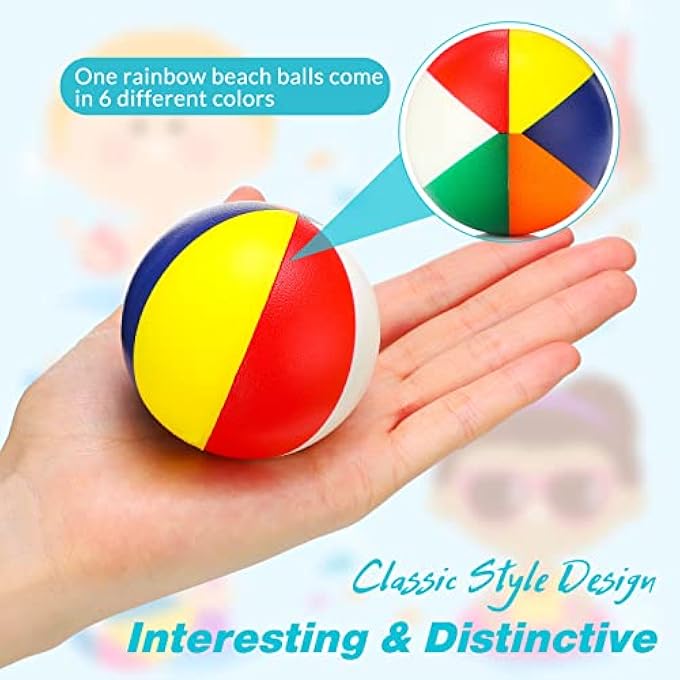 Jerify 24 Pcs Mini Beach Stress Balls 2.5 Inch Foam PU Relief Stress Ball Mini Rainbow Blow Up Beach Balls Toys for Girls Boys Birthday Beach Hawaiian Party Favors Summer Water Games (Classic Color) - Image 5