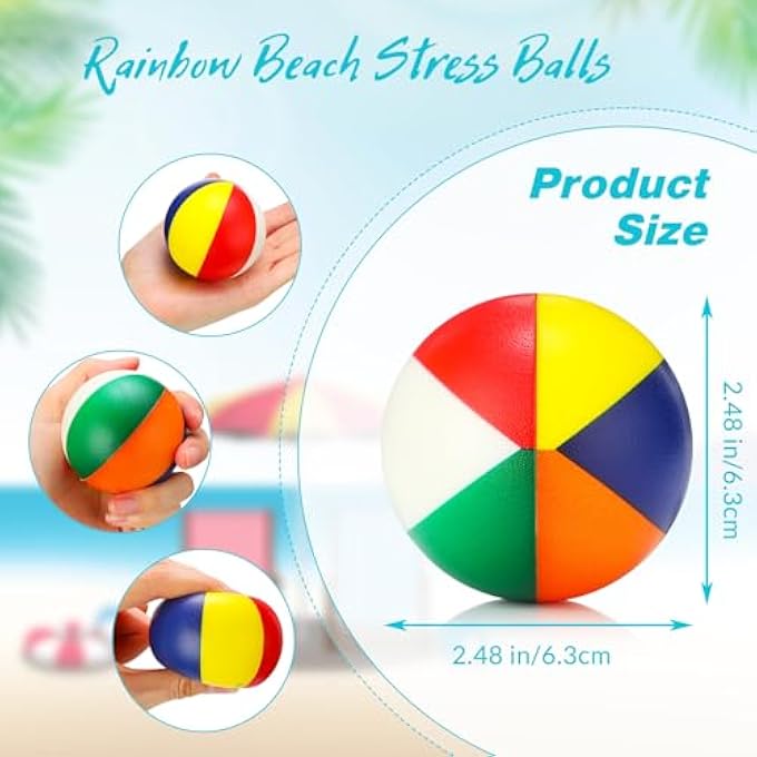 Jerify 24 Pcs Mini Beach Stress Balls 2.5 Inch Foam PU Relief Stress Ball Mini Rainbow Blow Up Beach Balls Toys for Girls Boys Birthday Beach Hawaiian Party Favors Summer Water Games (Classic Color) - Image 3