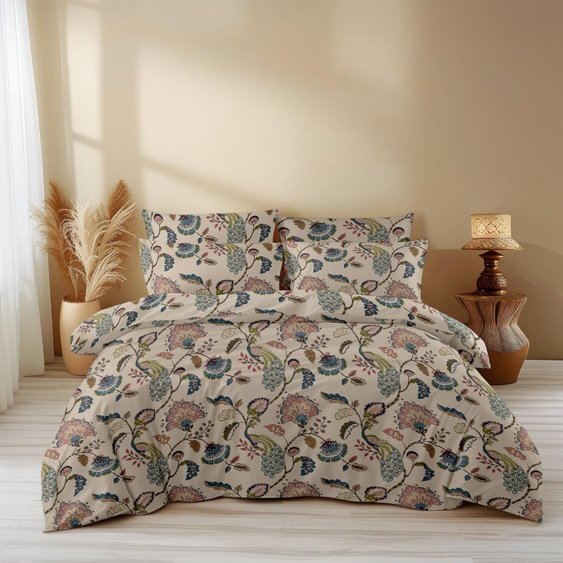 LOOMLYFE 300 TC All Season King Size AC Comforter Blanket Duvet with 1 King Size Elastic Fitted Bedsheet and 2 Large Pillow Cover 4 Piece Comforter Set BeigeAnokhi