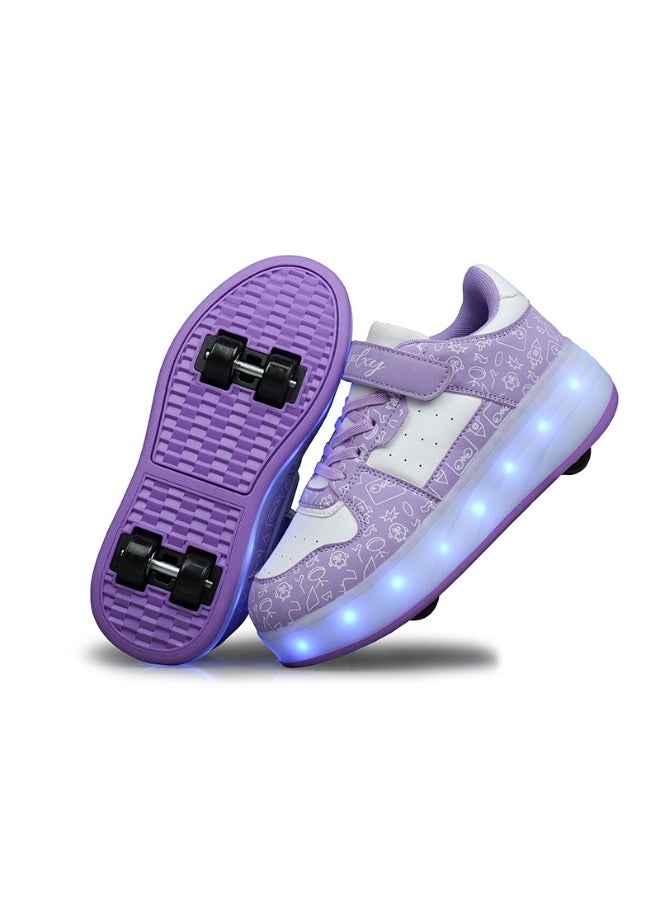 NIBEMINENT Kids Roller Skates Shoes 4 Wheels Roller Shoes Boys Girls Wheel Shoes Roller Sneakers Shoes for Beginner More Balanced  - Image 1