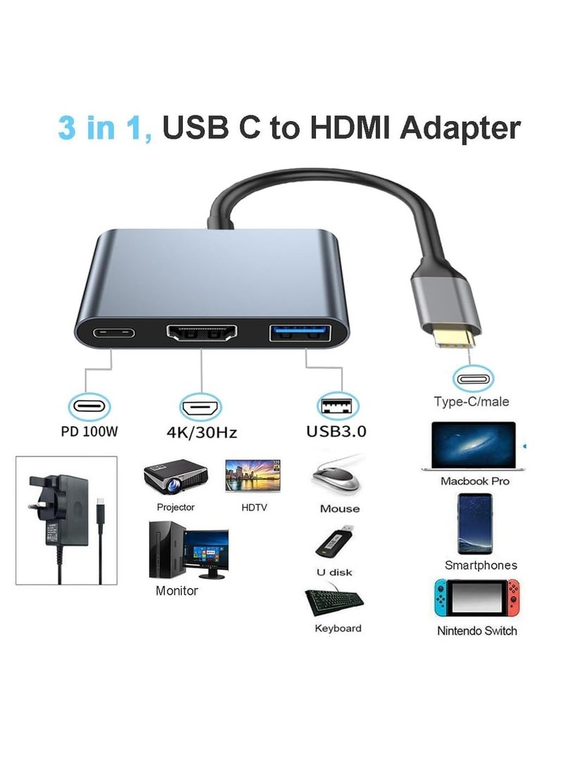 SYOSI - USB C to HDMI Adapter for iPhone Type C to 4K HDMI Adapter with 100W PD USB 3.0 Port Multiport Digital AV Converter for MacBook Pro air iPad Pro air iPhone 15 Tablets Switch and USB-C Devices - Image 1