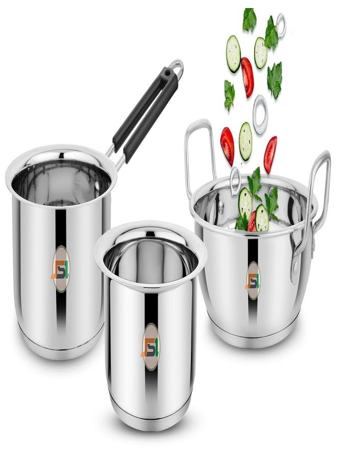 JSI Stainless Steel Induction Base Cookware Combo Set for Kitchen - Milk Tope/Pan 1600ml - Saucepan/Tea Pan 1600ml - Kadhai 2000ml, Heavy Gauge Triply Base - Steel Cooking Pot/Pan Essential - Image 1