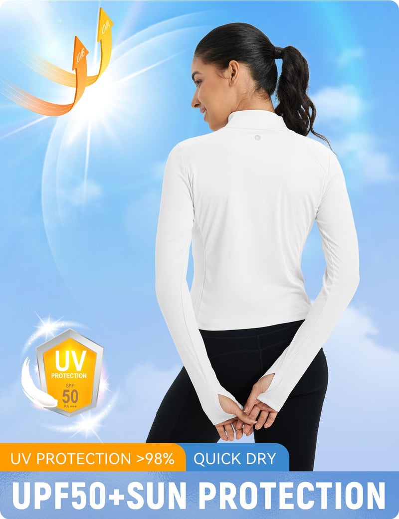 baleaf Women's SPF Sun Shirts UV Protection UPF 50+ Full Zip Jacket Lightweight Quick Dry Long Sleeve Clothing Athletic Ultra White M - Image 3