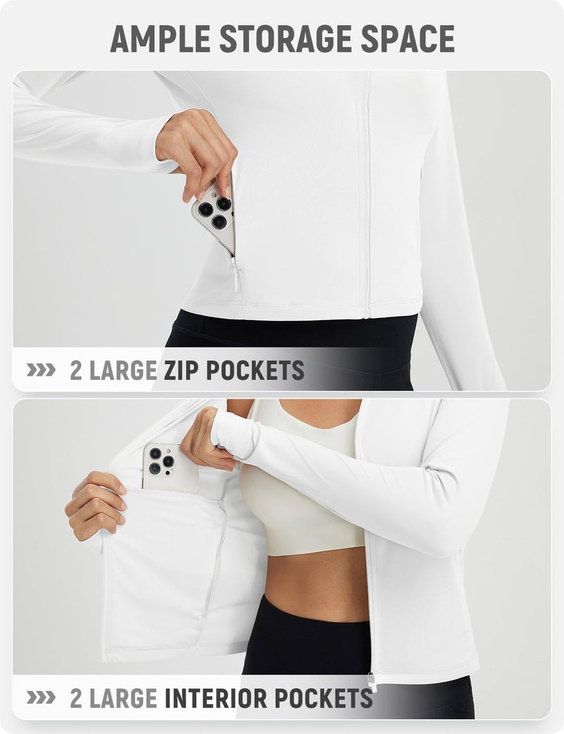 baleaf Women's SPF Sun Shirts UV Protection UPF 50+ Full Zip Jacket Lightweight Quick Dry Long Sleeve Clothing Athletic Ultra White M - Image 5