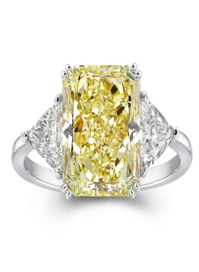 RODIFFY 4.0CT Radiant Cut Yellow Stone Engagement Rings for Women, S925 Silver 3-Stone 5A Cubic Zirconia Promise Ring(Size:6.5) - Image 1