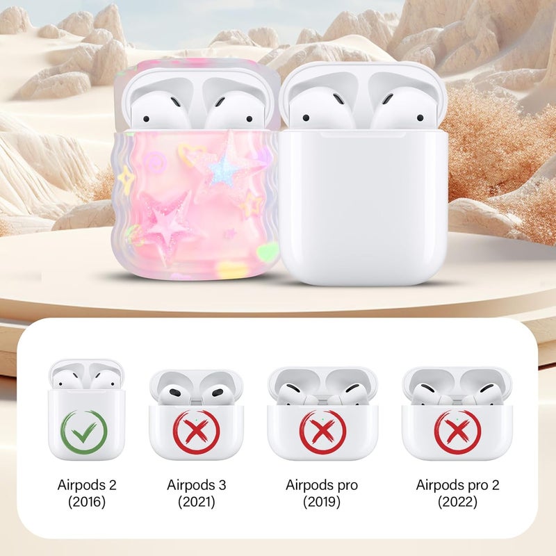 guppy Compatible for AirPods Case, Cute Clear 3D Glitter Stars with Lovely Colorful Round Bead Keychain for Women Girls Soft TPU Shockproof Protective Cover Case for AirPods 3-Pink Stars - Image 2