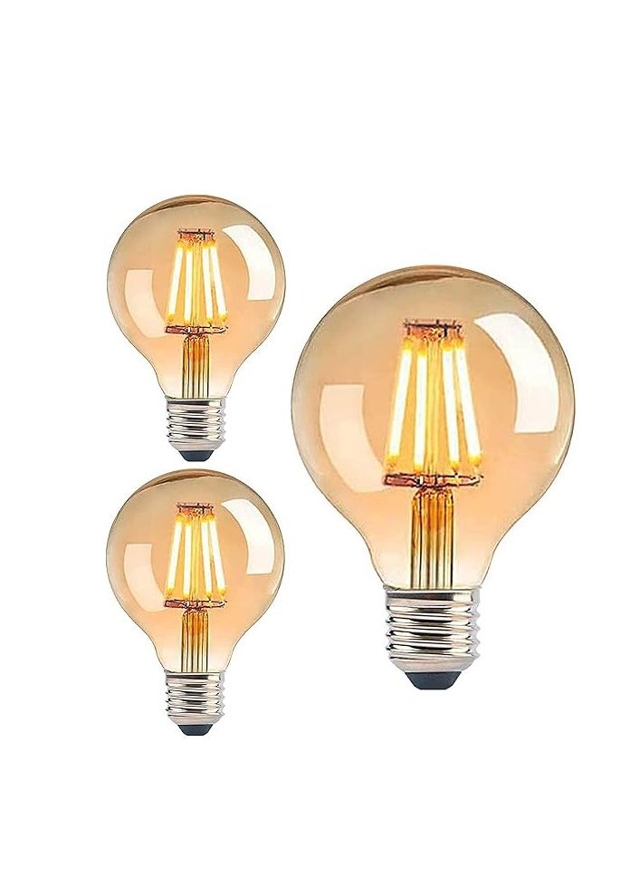 ماركة غير محددة حزمة من 3 مصابيح LED E27 3 مستويات عكس الضوء باللون الأبيض الدافئ والذهبي 2500 كلفن 4 واط 400 لومن G80 لمبة إديسون الخيطية لمبات العنبر العالمية العتيقة الإضاءة الخلفية 