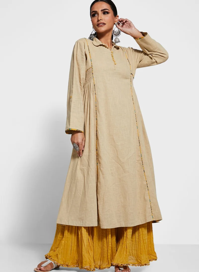 RITU KUMAR Piping Detail Roll Sleeve Kurti