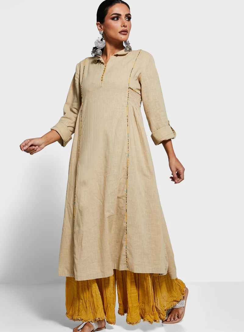 RITU KUMAR Piping Detail Roll Sleeve Kurti