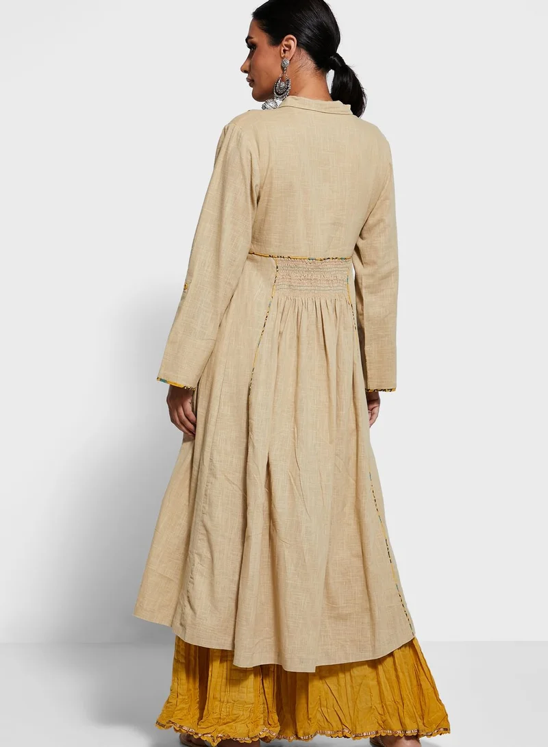 RITU KUMAR Piping Detail Roll Sleeve Kurti