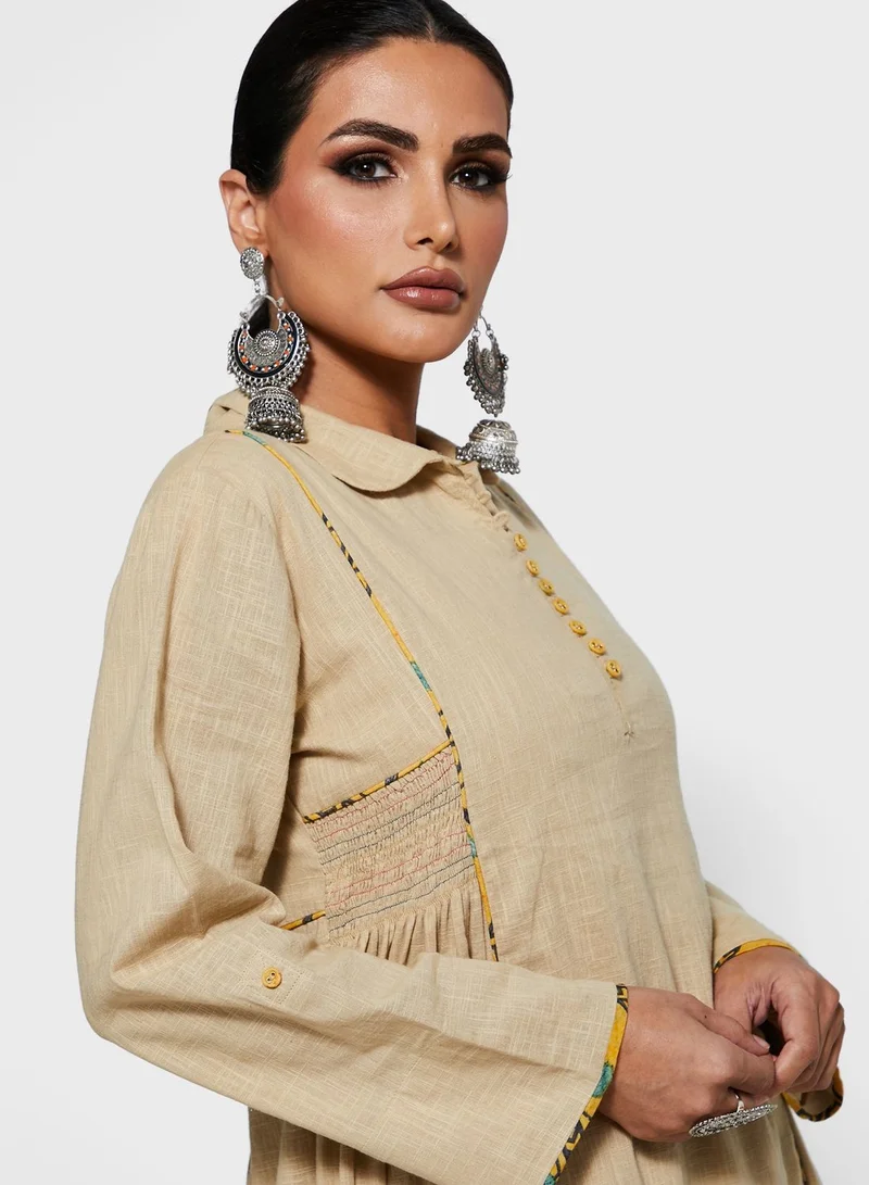 RITU KUMAR Piping Detail Roll Sleeve Kurti