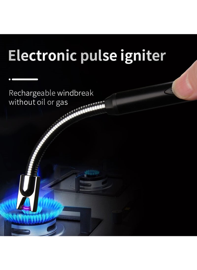 بلان A - ولاعة إلكترونية بدون لهب مع مؤشر بطارية ليد، ولاعة USB قابلة لإعادة الشحن، مقاومة للرياح للمطبخ والشواء والشموع والألعاب النارية وبوتاجاز الغاز. - Image 1