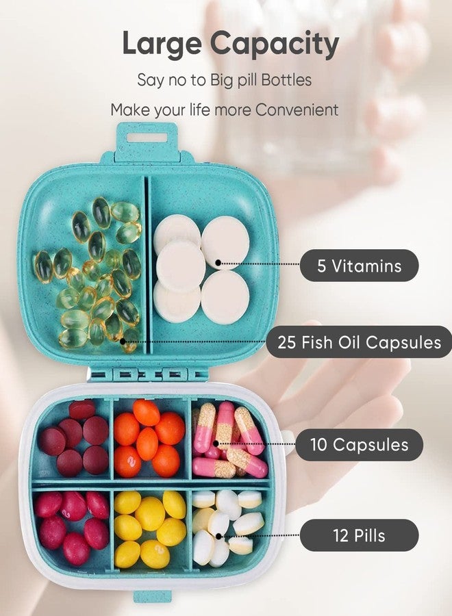 Lobe Miracle علبة تخزين حبوب الأدوية LOBE MIRACLE، مزودة بـ 8 أقسام، مصنوعة من قش القمح الخالي من مادة BPA، مثالية للسفر، الجيب، الحقيبة، علبة حبوب يومية، حاوية محمولة للأدوية والفيتامينات - قطعة واحدة - Image 5