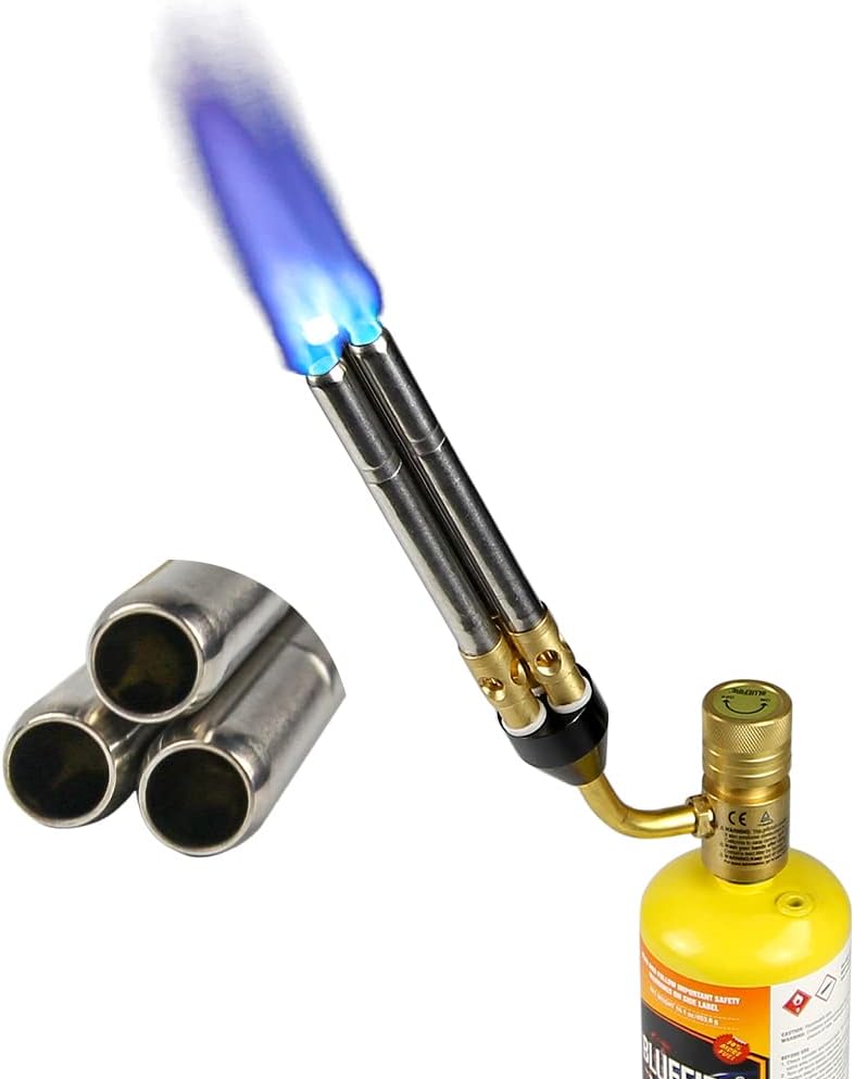 MR. Torch BLUEFIRE Triple Flame Barrel Turbo Torch Head High Output 25590 BTU Heavy Duty Gas Welding Nozzle Fuel by MAPP MAP Pro Propane Brazing Soldering Large Dia Pipes Flamethrower - Image 1