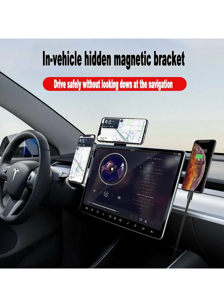 Hidden magnetic expansion car charging bracket retractable two-in-one same-screen mobile phone tablet lazy live broadcast bracket phone holder