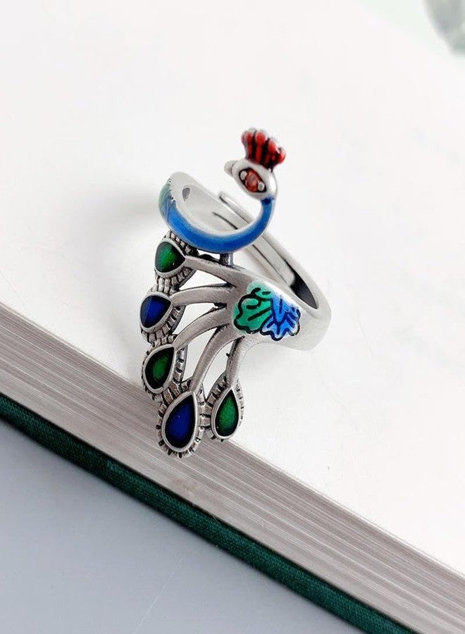 El Regalo Retro Peacock Ring- Beautiful & Colorful Peacock Finger Ring for Girls & Women (Style-3) - Image 4
