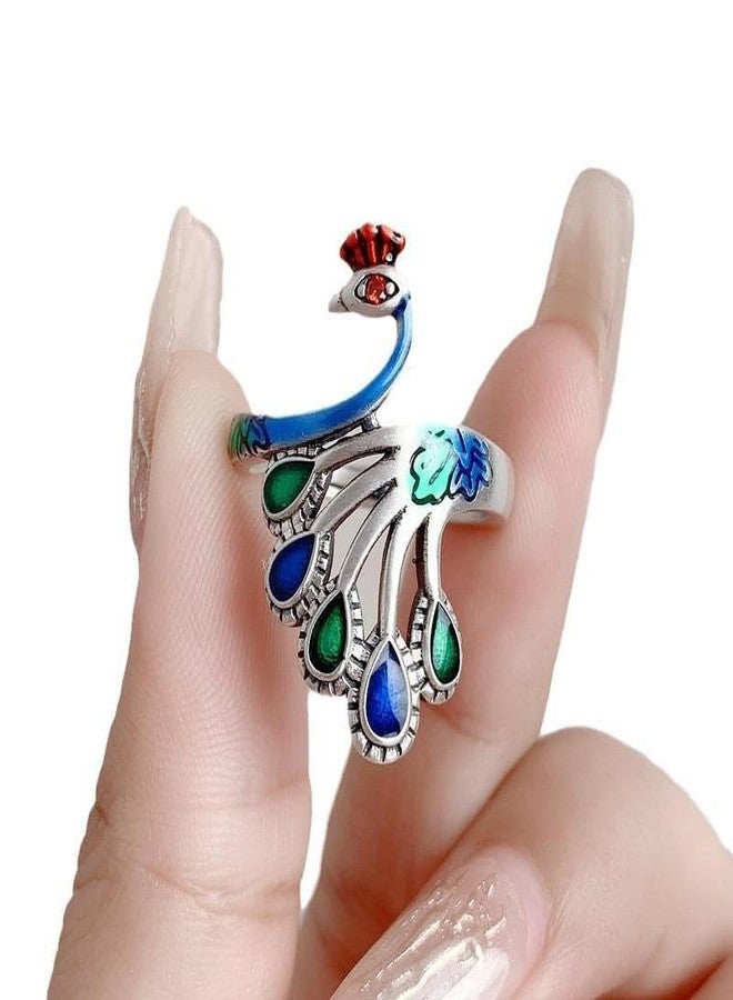 El Regalo Retro Peacock Ring- Beautiful & Colorful Peacock Finger Ring for Girls & Women (Style-3) - Image 3