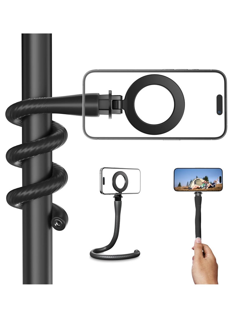 TELESIN Flexible Magnetic Phone Holder Mount Clamp Tripod Stand Stick Pole for Phones, Stroller Treadmill Tube Bike Motorcycle Phone Holder Attach Stand Accessories Arm Mount for iPhone Android Phones - Black - Image 1