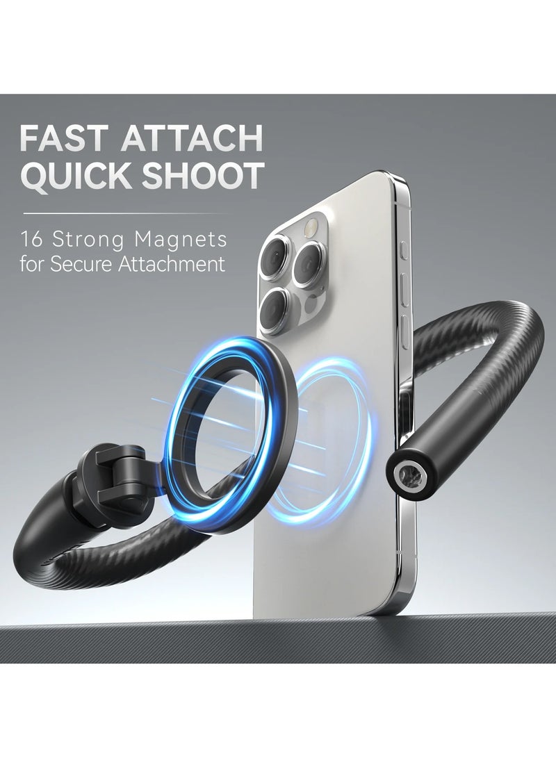 TELESIN Flexible Magnetic Phone Holder Mount Clamp Tripod Stand Stick Pole for Phones, Stroller Treadmill Tube Bike Motorcycle Phone Holder Attach Stand Accessories Arm Mount for iPhone Android Phones - Black - Image 2