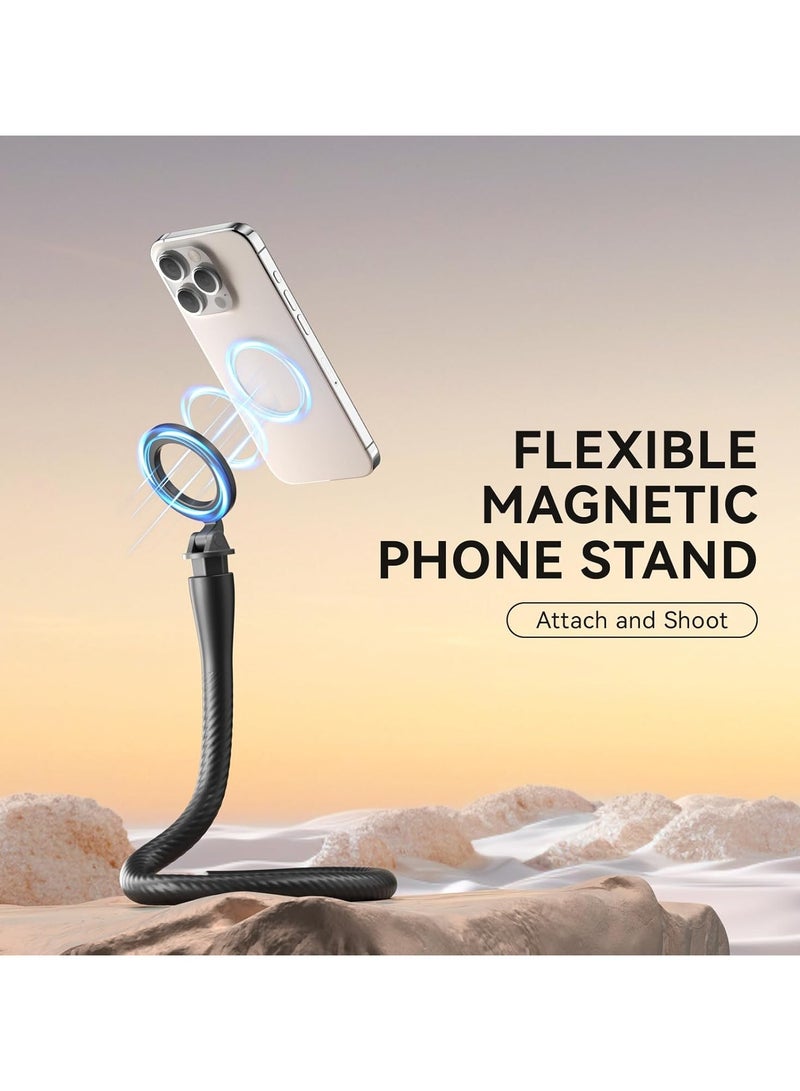 TELESIN Flexible Magnetic Phone Holder Mount Clamp Tripod Stand Stick Pole for Phones, Stroller Treadmill Tube Bike Motorcycle Phone Holder Attach Stand Accessories Arm Mount for iPhone Android Phones - Black - Image 3