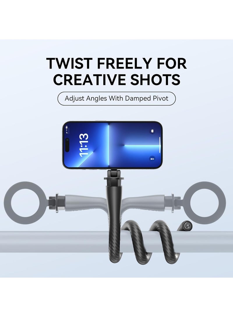 TELESIN Flexible Magnetic Phone Holder Mount Clamp Tripod Stand Stick Pole for Phones, Stroller Treadmill Tube Bike Motorcycle Phone Holder Attach Stand Accessories Arm Mount for iPhone Android Phones - Black - Image 5