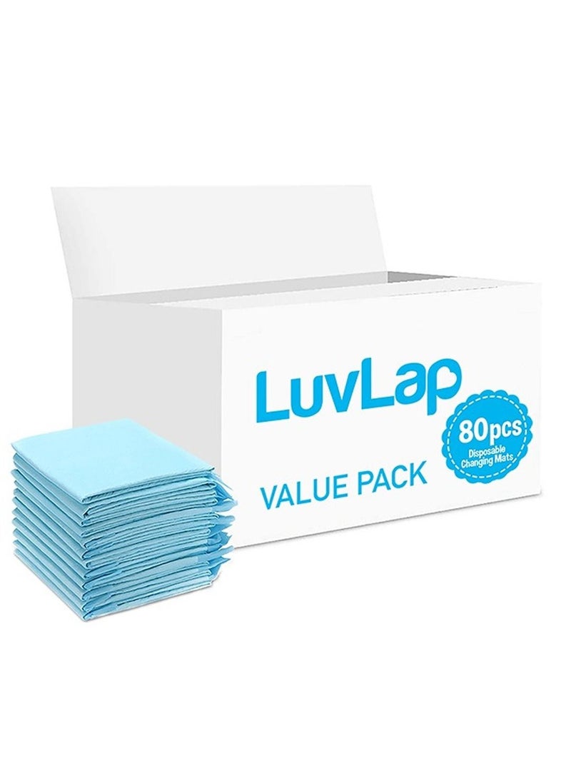 Luvlap Disposable Changing Mats, 80 Counts, Soft Waterproof Mat, Portable Leak Proof Changing Mat, New Mom Leak-Proof Under pad, Mattress Table Protector Pad - Image 1