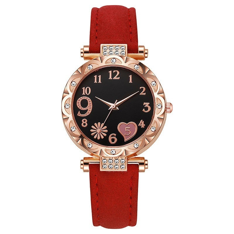 Cross-border Hot Selling Simple Jewelry Fashion Joker Casual Fashion Ladies Quartz Watch with in stock suit Wholesale Red