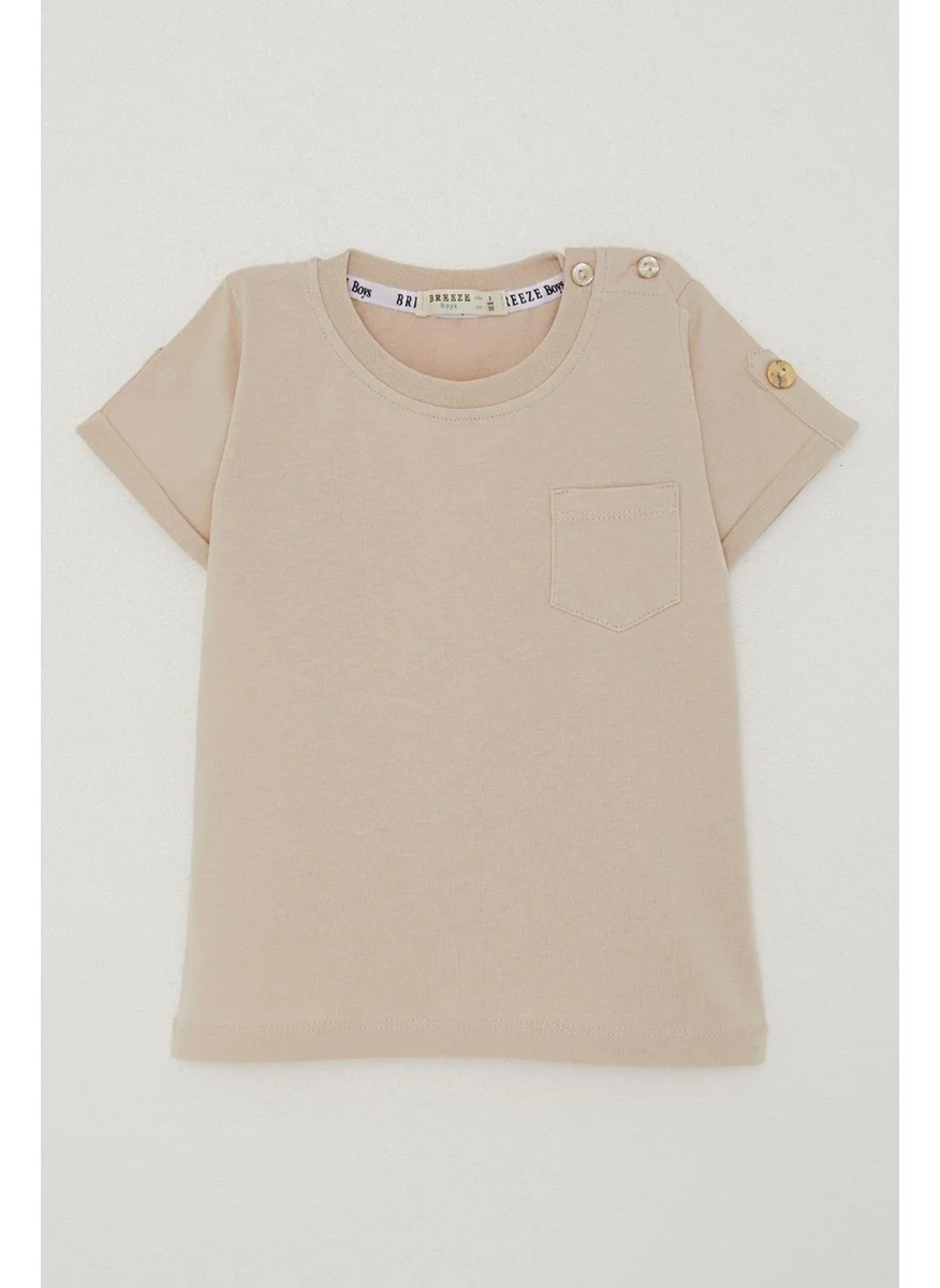 Breeze Baby Boy T-Shirt with Pockets and Buttoned Sleeves and Accessories 9 Months - 3 Years, Beige