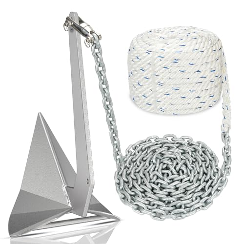 FUCNEN Boat Anchor Kit Hot Dipped Galvanized Steel Delta Anchor 13 Lb,1/2 Anchor Rope 150ft,1/4 G4 Galvanized Steel Marine Anchor Chain 15ft&Swivel,Windlass Anchor Rode-Rope/Chain Boat Anchor System - Image 1