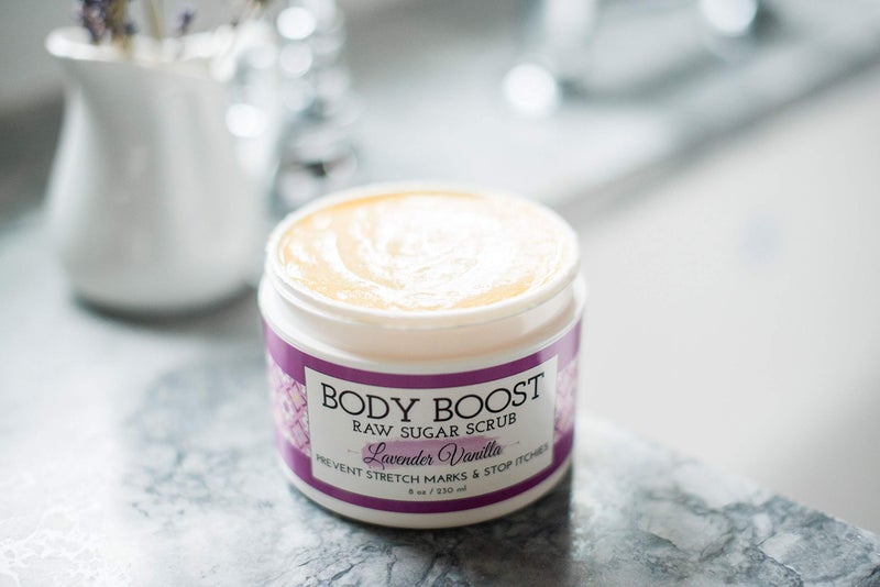 Body Boost Lavender Vanilla Raw Sugar Scrub 8 oz- Help Treat Dry Skin Stretch Marks and Scars- Pregnancy and Nursing Safe- Allergen Free- Vegan - Image 3