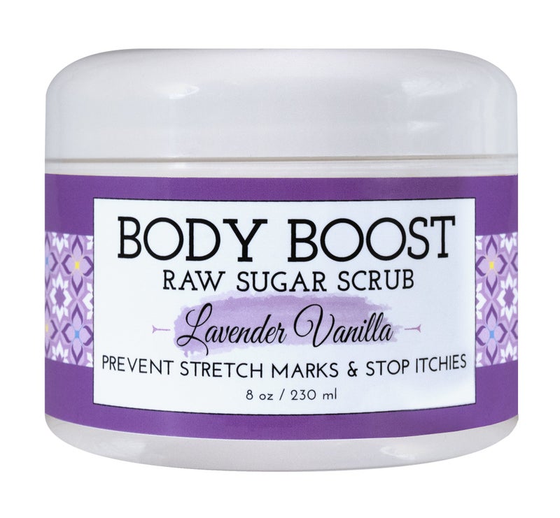 Body Boost Lavender Vanilla Raw Sugar Scrub 8 oz- Help Treat Dry Skin Stretch Marks and Scars- Pregnancy and Nursing Safe- Allergen Free- Vegan - Image 1