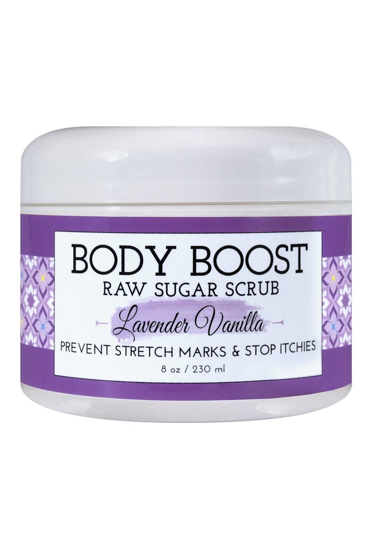 Body Boost - Body Boost Lavender Vanilla Raw Sugar Scrub 8 oz- Help Treat Dry Skin Stretch Marks and Scars- Pregnancy and Nursing Safe- Allergen Free- Vegan - Image 1